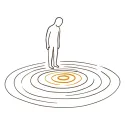 Line illustration of a figure standing in still water with rings spreading outward