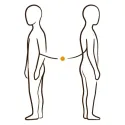 Line illustration of two figures facing each other with a small gap between them