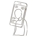 Line illustration of a figure whose head is a phone screen showing notifications