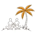 Line illustration of two figures sitting face to face under a palm tree