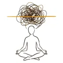 Line illustration of a seated figure with a tangled scribble above the head, cut by a straight amber line
