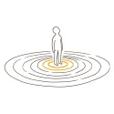 Line illustration of a person standing in still water with rings spreading outward