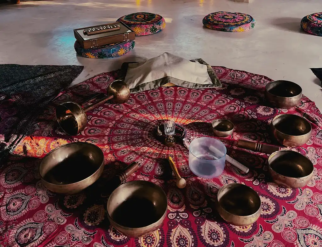 Therapeutic sound healing instruments prepared for a private session